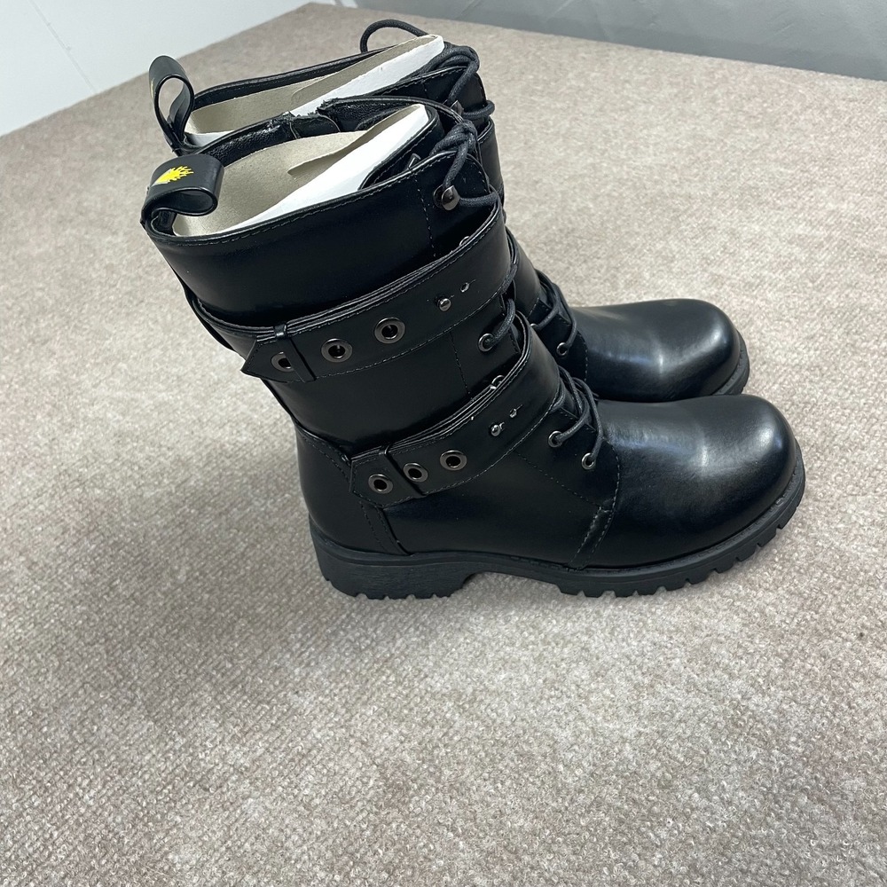 Volatile Pocket Womens US 7.5 Combat Boots Black Mid Calf Double Strap Boots
